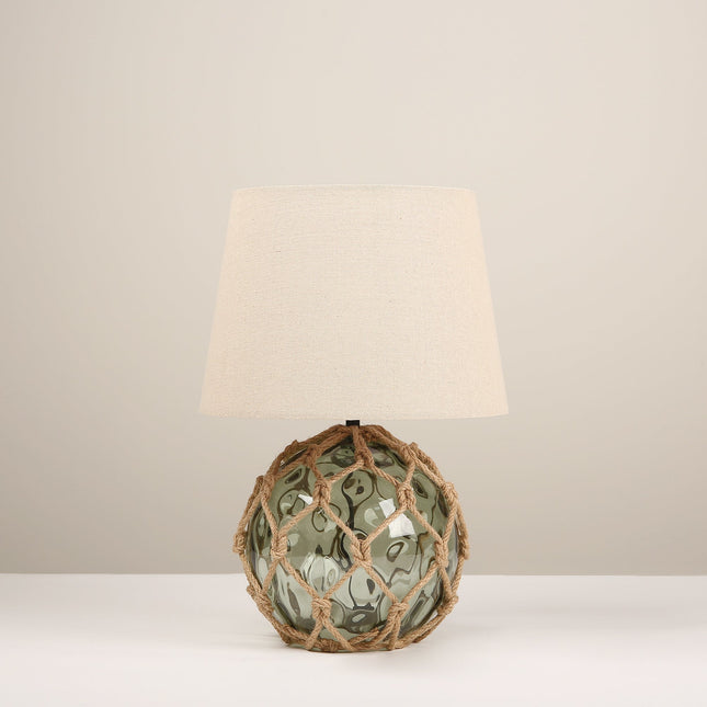 Jessamy Table Lamp Green Blue Nautical Glass and Rope Decor.