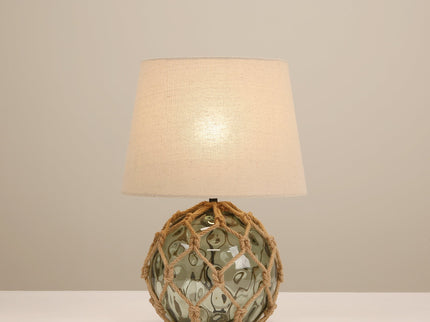 Jessamy Table Lamp Green Blue Nautical Glass and Rope Decor.