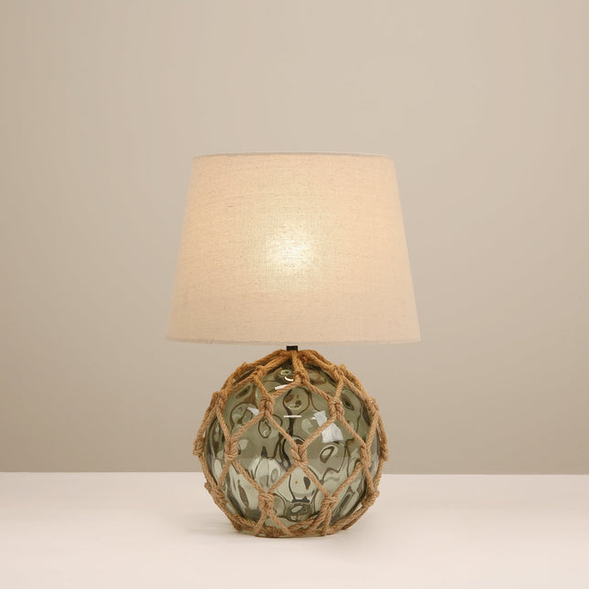 Jessamy Table Lamp Green Blue Nautical Glass and Rope Decor.