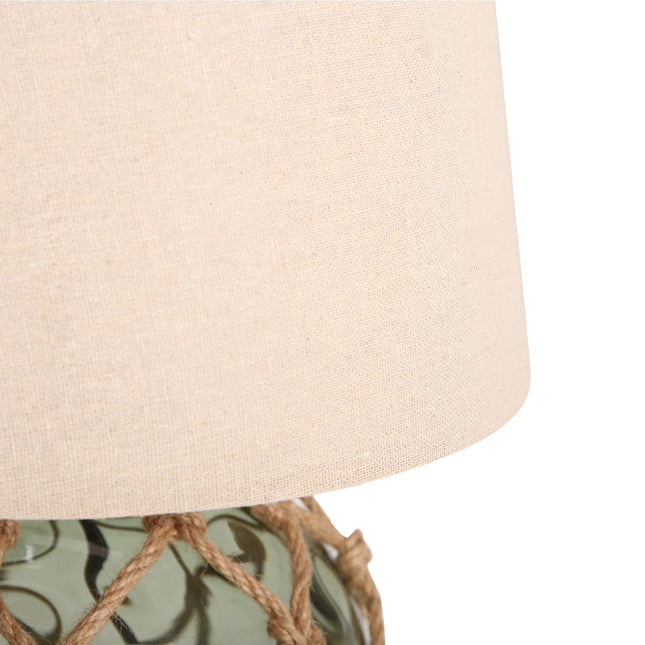 Jessamy Table Lamp Green Blue Nautical Glass and Rope Decor.