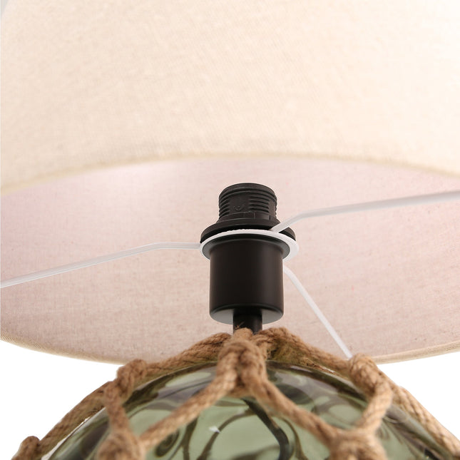 Jessamy Table Lamp Green Blue Nautical Glass and Rope Decor.