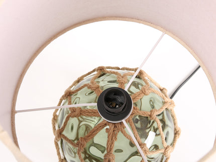 Jessamy Table Lamp Green Blue Nautical Glass and Rope Decor.