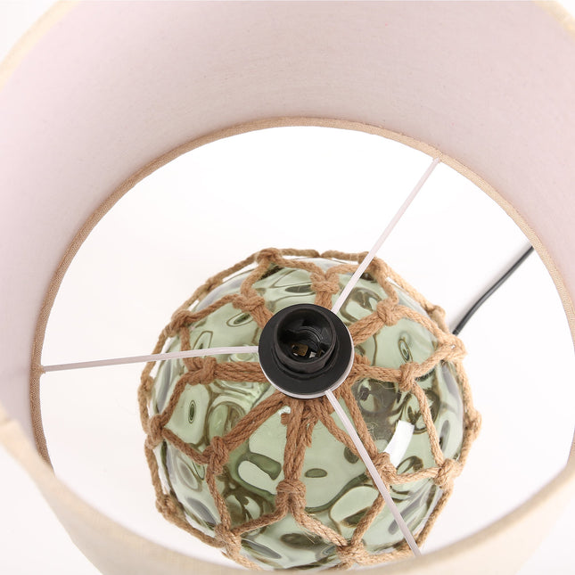 Jessamy Table Lamp Green Blue Nautical Glass and Rope Decor.