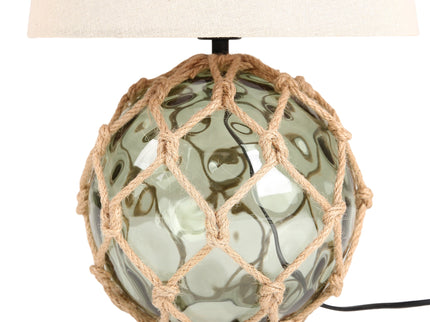 Jessamy Table Lamp Green Blue Nautical Glass and Rope Decor.