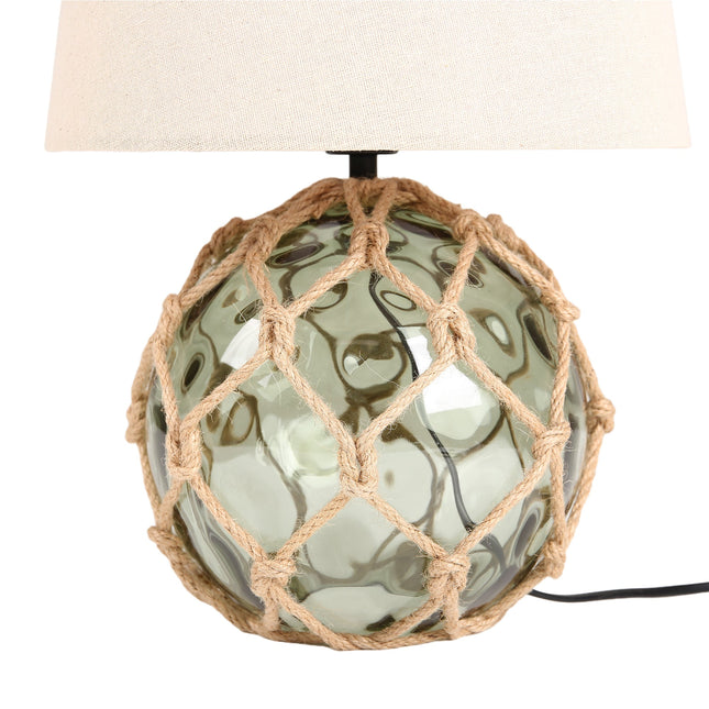 Jessamy Table Lamp Green Blue Nautical Glass and Rope Decor.