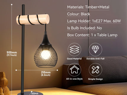 Lars Table Lamp Modern Industrial Design with Timber Accent.