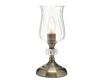Samantha Touch Table Lamp with Antique Brass Finish and Glass Shade.