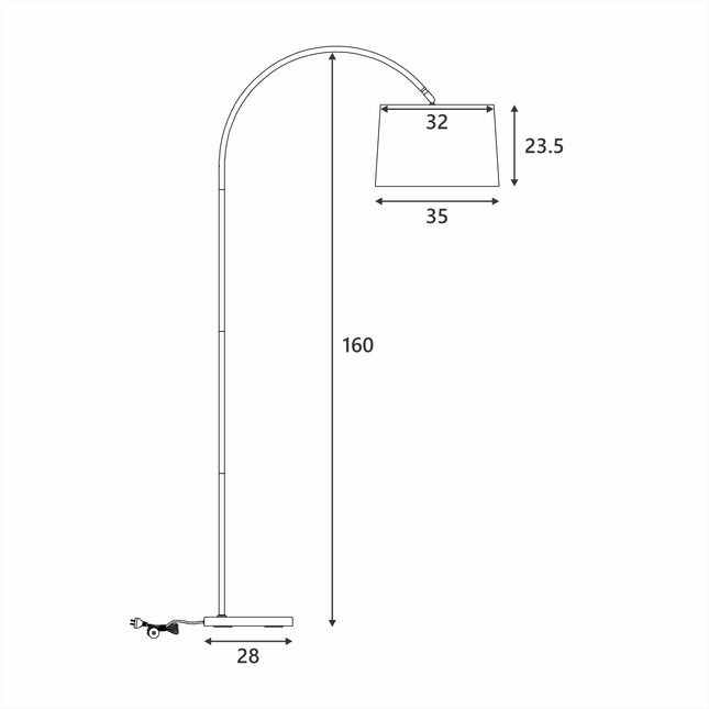 Tanya Arched Floor Lamp with Linen Shade and Metal Base.