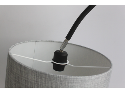 Tanya Arched Floor Lamp with Linen Shade and Metal Base.