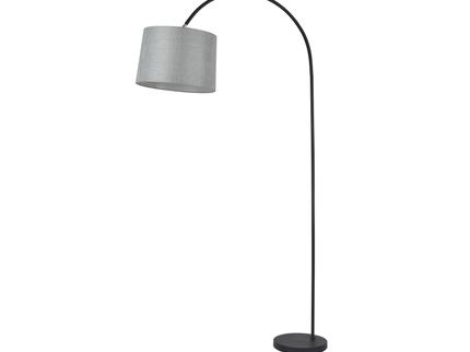 Tanya Arched Floor Lamp with Linen Shade and Metal Base.