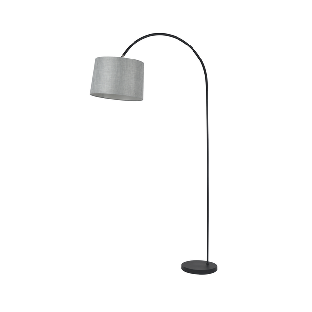 Tanya Arched Floor Lamp with Linen Shade and Metal Base.