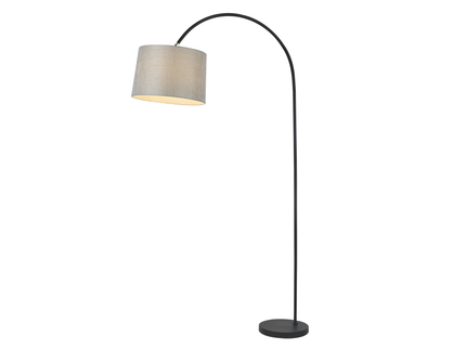Tanya Arched Floor Lamp with Linen Shade and Metal Base.