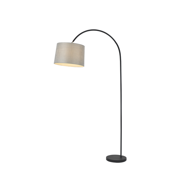 Tanya Arched Floor Lamp with Linen Shade and Metal Base.