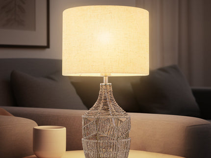 Tilda Table Lamp with Hemp Rope Base and Linen Shade.
