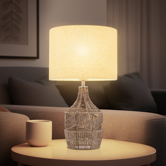 Tilda Table Lamp with Hemp Rope Base and Linen Shade.