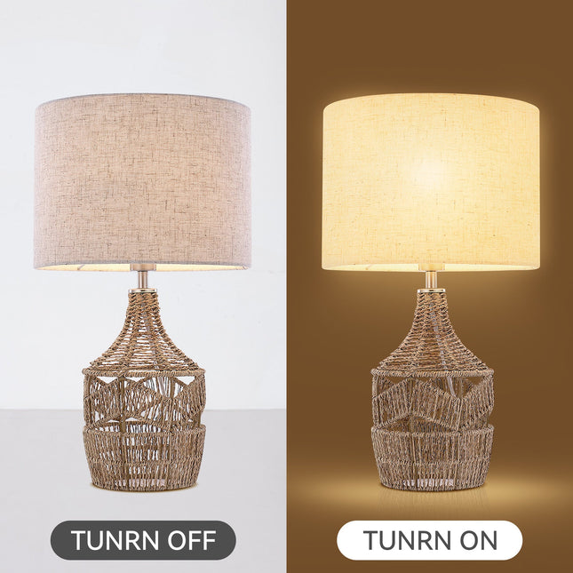 Tilda Table Lamp with Hemp Rope Base and Linen Shade.