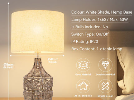 Tilda Table Lamp with Hemp Rope Base and Linen Shade.