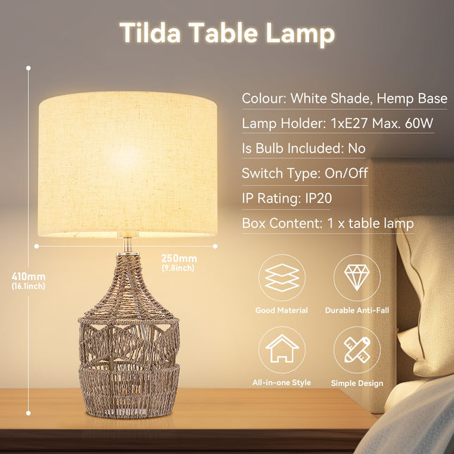 Tilda Table Lamp with Hemp Rope Base and Linen Shade.