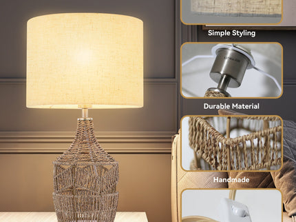Tilda Table Lamp with Hemp Rope Base and Linen Shade.