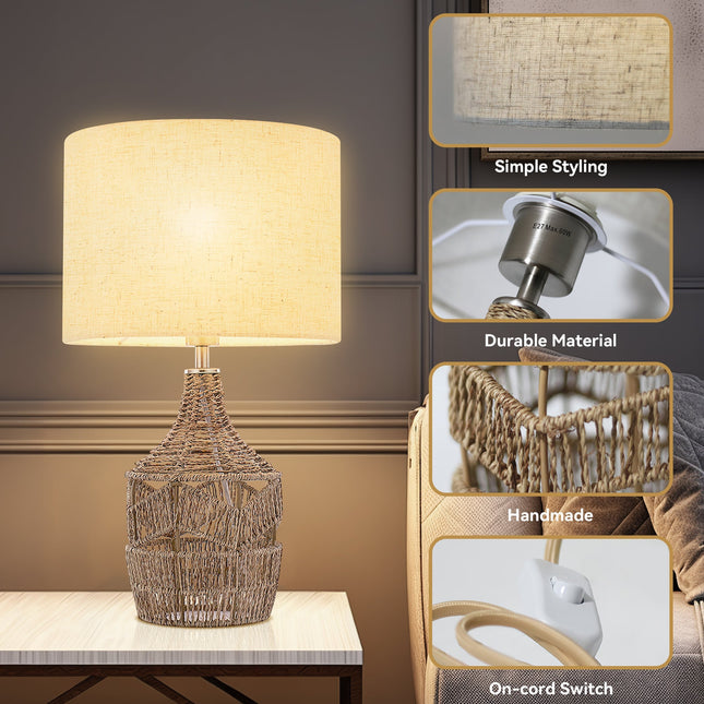 Tilda Table Lamp with Hemp Rope Base and Linen Shade.