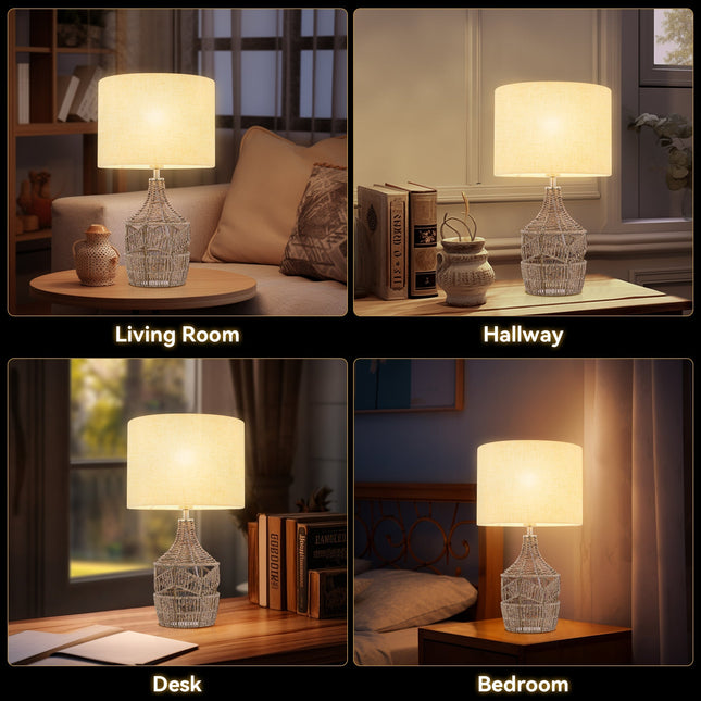 Tilda Table Lamp with Hemp Rope Base and Linen Shade.