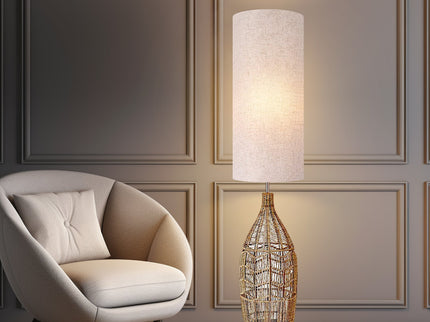 Tilda Floor Lamp with Hemp Rope Base and Linen Shade for Living Room Decor.
