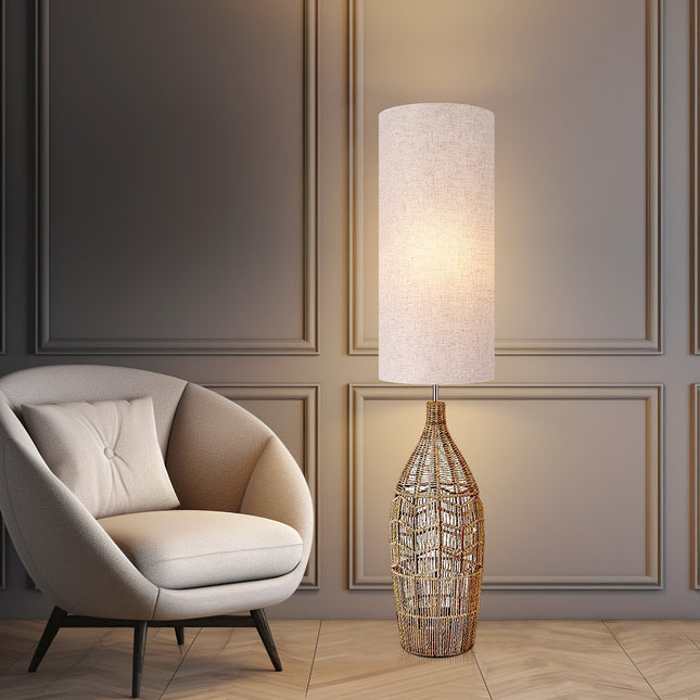 Tilda Floor Lamp with Hemp Rope Base and Linen Shade for Living Room Decor.