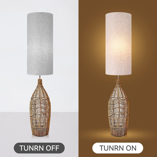 Tilda Floor Lamp with Hemp Rope Base and Linen Shade for Living Room Decor.
