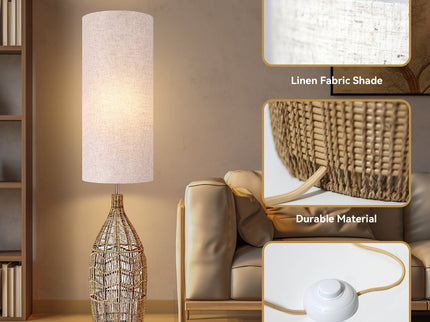 Tilda Floor Lamp with Hemp Rope Base and Linen Shade for Living Room Decor.
