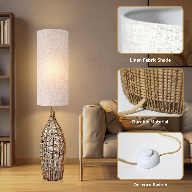 Tilda Floor Lamp with Hemp Rope Base and Linen Shade for Living Room Decor.