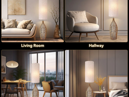 Tilda Floor Lamp with Hemp Rope Base and Linen Shade for Living Room Decor.