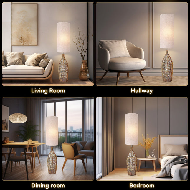 Tilda Floor Lamp with Hemp Rope Base and Linen Shade for Living Room Decor.