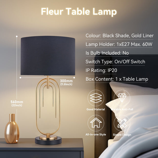 Fleur Table Lamp White Black Elegant Home Decor Light.