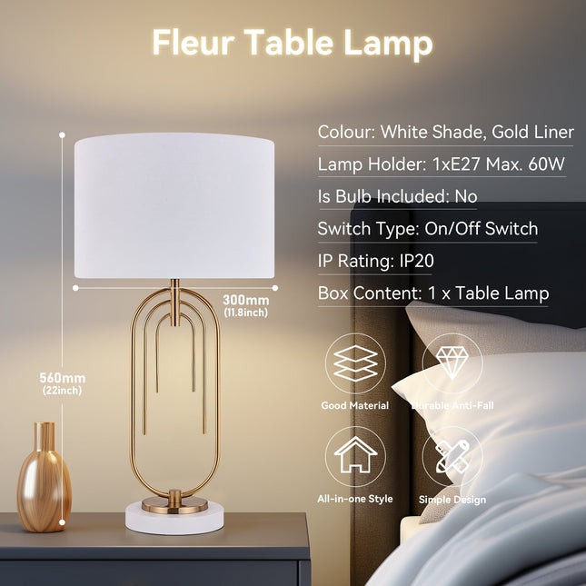 Fleur Table Lamp White Black Elegant Home Decor Light.