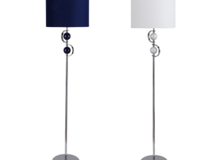 Rialto Floor Lamp Navy White Modern Linen Shade 160cm.