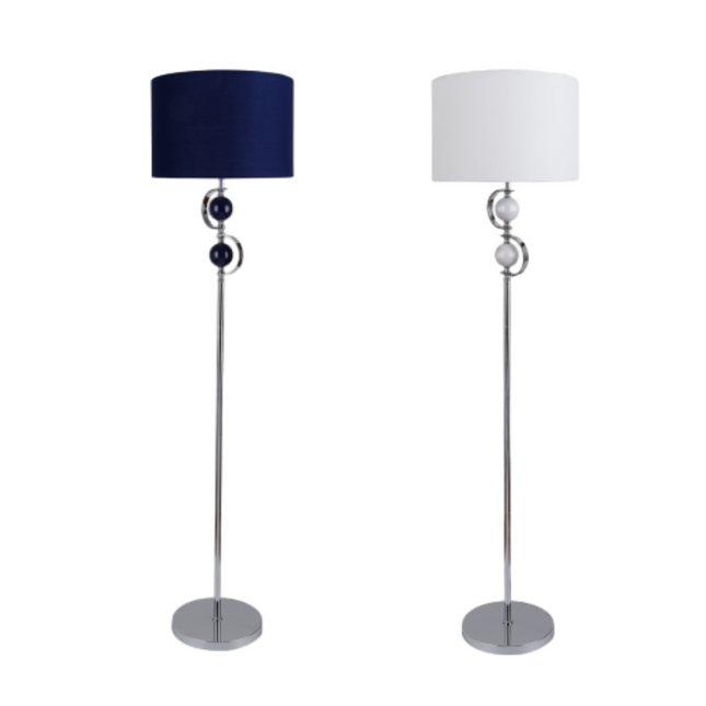 Rialto Floor Lamp Navy White Modern Linen Shade 160cm.