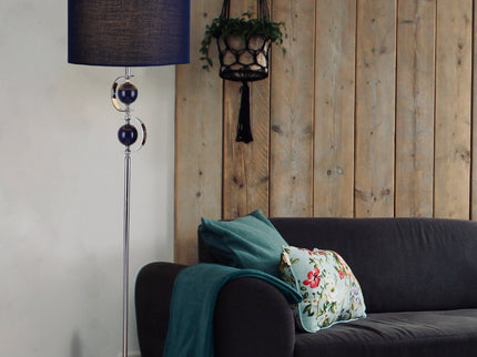 Rialto Floor Lamp Navy White Modern Linen Shade 160cm.