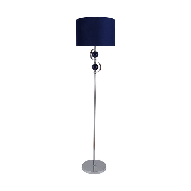 Rialto Floor Lamp Navy White Modern Linen Shade 160cm.