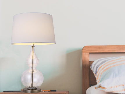 Evaine Table Lamp White Grey Vintage Style with Glass Stem.