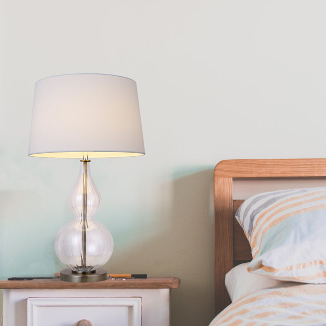 Evaine Table Lamp White Grey Vintage Style with Glass Stem.