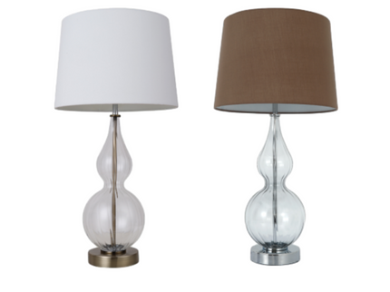 Evaine Table Lamp White Grey Vintage Style with Glass Stem.
