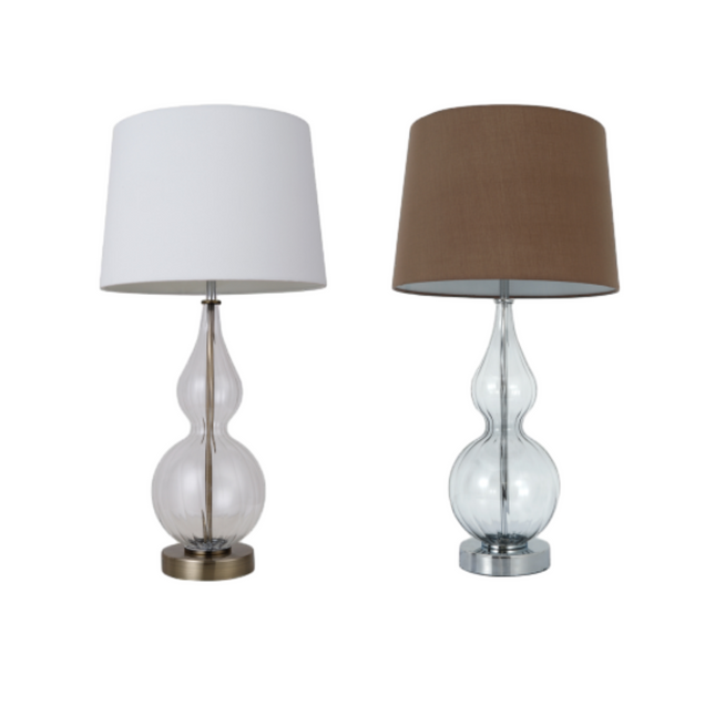 Evaine Table Lamp White Grey Vintage Style with Glass Stem.