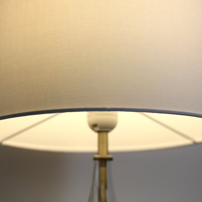 Evaine Table Lamp White Grey Vintage Style with Glass Stem.
