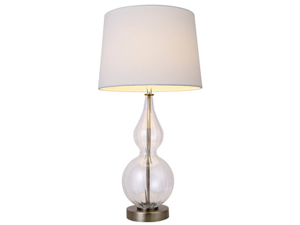 Evaine Table Lamp White Grey Vintage Style with Glass Stem.