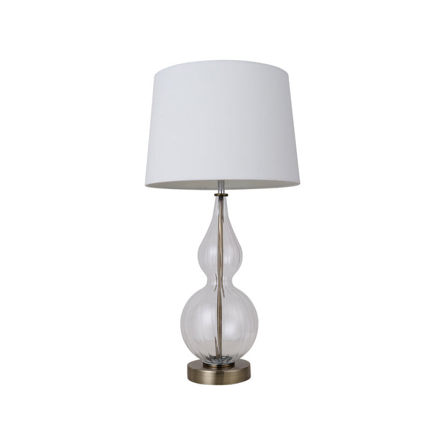 Evaine Table Lamp White Grey Vintage Style with Glass Stem.