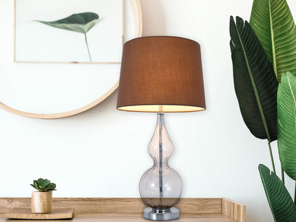 Evaine Table Lamp White Grey Vintage Style with Glass Stem.