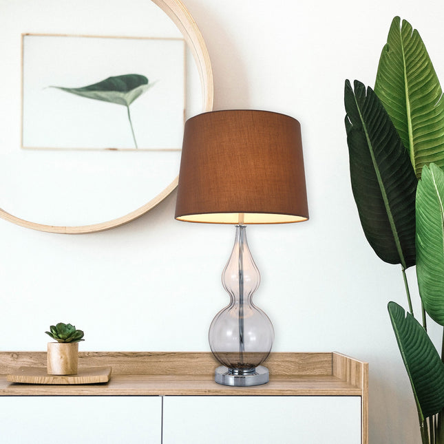 Evaine Table Lamp White Grey Vintage Style with Glass Stem.