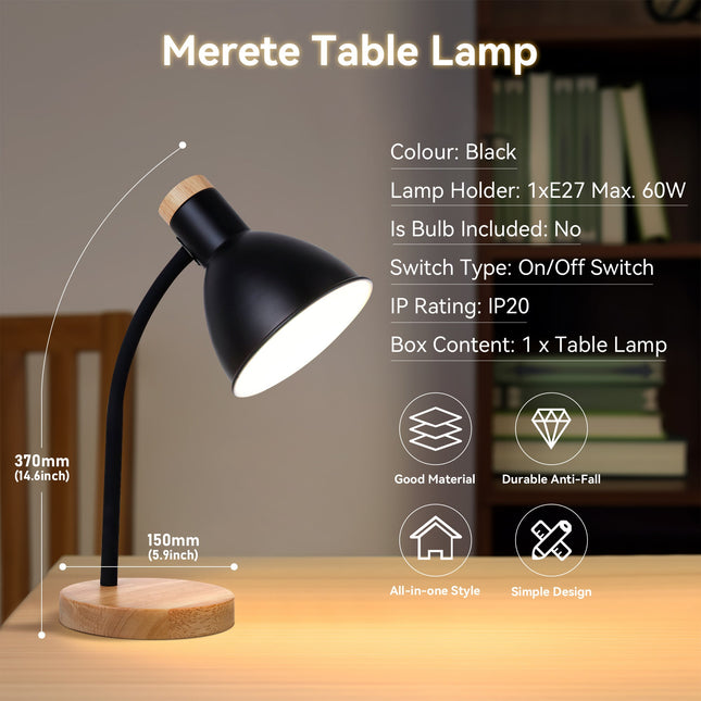 Merete Table Lamp White Black Modern Indoor Lighting for Home.