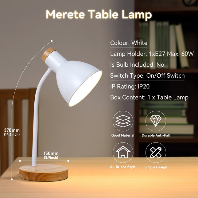 Merete Table Lamp White Black Modern Indoor Lighting for Home.