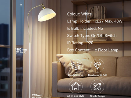 Lenna Floor Lamp White Black Modern Indoor Lighting 150cm.